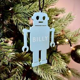 Christmas Personalised Robot Bauble - Tree Decoration Wooden Or Perspex - thumbnail 4