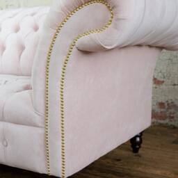 British Handmade 3 Seater Pale Powder Pink Textured Velvet Chesterfield Sofa - thumbnail 3