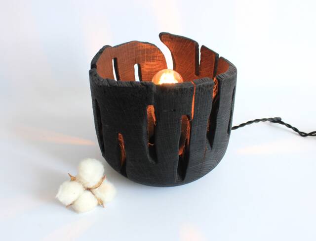 Handmade Black Oak Table Lamp Rustic Bedside Desk Light - image 1