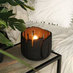 Handmade Black Oak Table Lamp Rustic Bedside Desk Light - thumbnail 2