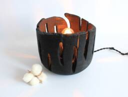 Handmade Black Oak Table Lamp Rustic Bedside Desk Light - thumbnail 1