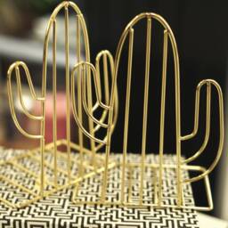 Book Ends, Geometric Holders X 2 Catus Shape, Gold Finish, Cool Present, None Slip, Modern Home - thumbnail 2
