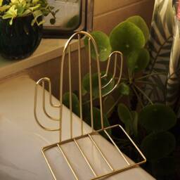 Book Ends, Geometric Holders X 2 Catus Shape, Gold Finish, Cool Present, None Slip, Modern Home - thumbnail 3