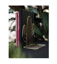 Book Ends, Geometric Holders X 2 Catus Shape, Gold Finish, Cool Present, None Slip, Modern Home - thumbnail 1