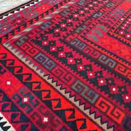 9.6x14.2 Ft, Hand Knotted Afghan Flatweave Square Rug, Dining Table Decorative Unique Wool Rug - thumbnail 4