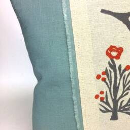 Blue Linen Hummingbird Pillow Appliqued Floral Accent - thumbnail 3