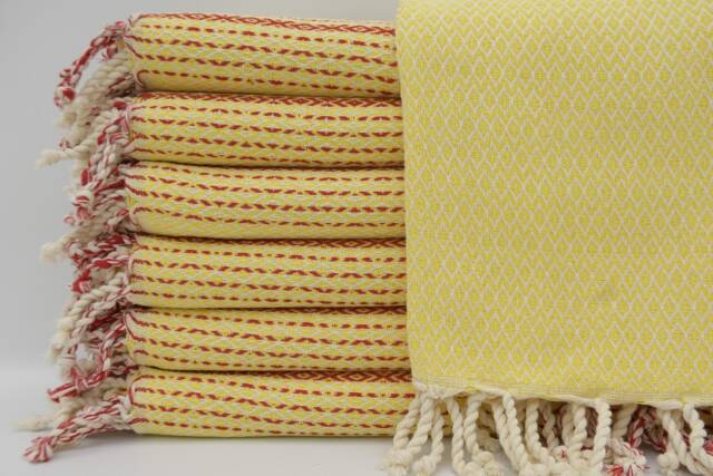 Turkish Towel, Turkish Peshtemal, 40''x70'', Yellow Towel, Cotton Towel, Red Striped Towel, Beach Towel, Small Diamond Towel, B2-K??rm??z?? - image 1