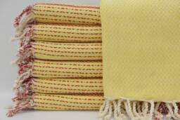 Turkish Towel, Turkish Peshtemal, 40''x70'', Yellow Towel, Cotton Towel, Red Striped Towel, Beach Towel, Small Diamond Towel, B2-K??rm??z??