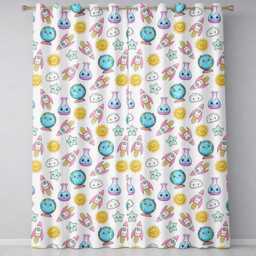Cute Kawaii Space Learning Rockets Sun Globe Science Seamless Pattern Readymade Eyelet Ring Top Thermal 100% Blackout Curtains - thumbnail 2