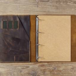 Vintage A4 Leather Portfolio Case Binder 4 Ring , Personalized Organiser Folder With Pockets Business Padfolio - Na405Bc - thumbnail 3