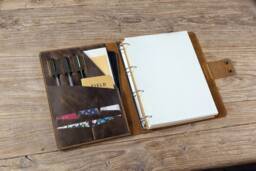 Vintage A4 Leather Portfolio Case Binder 4 Ring , Personalized Organiser Folder With Pockets Business Padfolio - Na405Bc - thumbnail 1