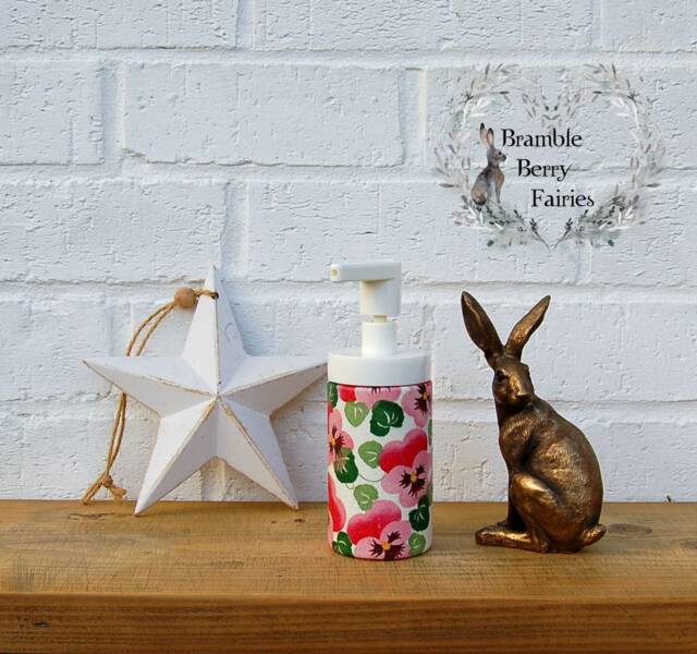 Soap Dispenser Emma Bridgewater Pink Pansy Pansies Hand Wash Decoupaged Glass Handmade - image 1