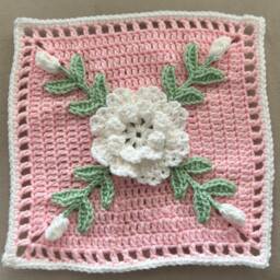 Yellow Rose Afghan Blanket Handmade Floral Throw, White & Green - thumbnail 3