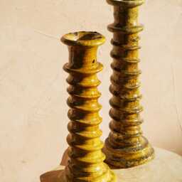 Mid-Season Sale Moroccan Green/Ochre Tamegroute Large Abstract Twist Sculpture Candlestick Holder, Handmade Ceramic Pottery, Craftsmanship - thumbnail 2