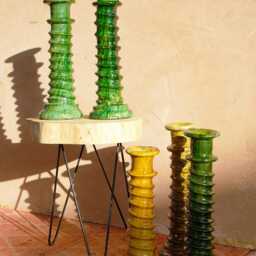 Mid-Season Sale Moroccan Green/Ochre Tamegroute Large Abstract Twist Sculpture Candlestick Holder, Handmade Ceramic Pottery, Craftsmanship - thumbnail 3
