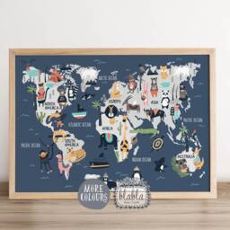 Digital File World Map For Kids, Kids Map, Pink Nursery Art, Animals Girls Room Poster, Girl Room, Nursery, Girly Print - thumbnail 2