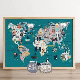 Digital File World Map For Kids, Kids Map, Pink Nursery Art, Animals Girls Room Poster, Girl Room, Nursery, Girly Print - thumbnail 3