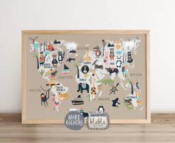 Digital File World Map For Kids, Kids Map, Pink Nursery Art, Animals Girls Room Poster, Girl Room, Nursery, Girly Print - thumbnail 1