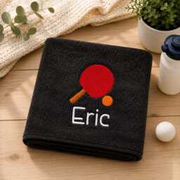Personalized Table Tennis Towel, Embroidered Paddle & Ball, Sports Gift - thumbnail 1