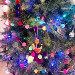 Pom Garland Christmas Tree Decor, Handmade Gift, Ships From Usa - thumbnail 3