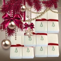 Embossed Christmas Tree Linen Guest Towels With Ribbon - thumbnail 1