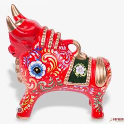 "Hand Painted Red Ceramic Pucara Bull 8.5""H/7.8" - thumbnail 4