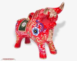 "Hand Painted Red Ceramic Pucara Bull 8.5""H/7.8" - thumbnail 1