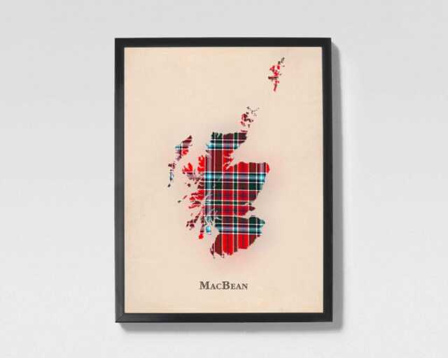 Clan Macbean Scottish Tartan Map - Of Scotland Family Wall Decor, Ready To Hang - image 1