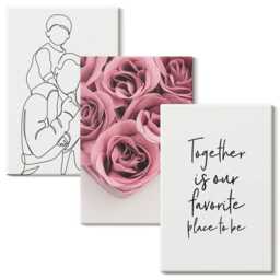 3 Piece Canvas Set - Family Lineart Rose Bouquets Home Text, Pink Print On Canvas, People Wall Decor - thumbnail 2