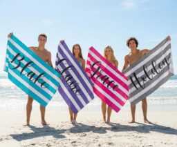 Personalized Stripe Beach Towel Custom Name Bath & Pool Towel