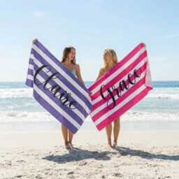 Personalized Stripe Beach Towel Custom Name Bath & Pool Towel - thumbnail 2