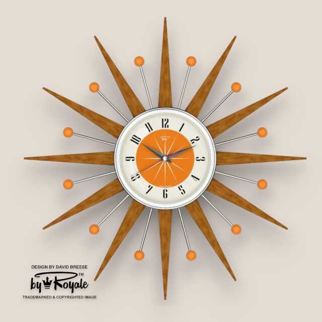 Teak Starburst Clock Mid Century Modern Wall Decor, 21 - image 1