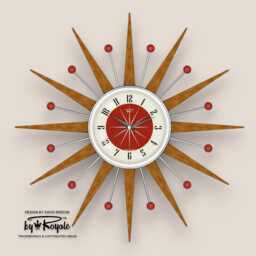 Teak Starburst Clock Mid Century Modern Wall Decor, 21 - thumbnail 4