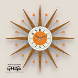 Teak Starburst Clock Mid Century Modern Wall Decor, 21 - thumbnail 1