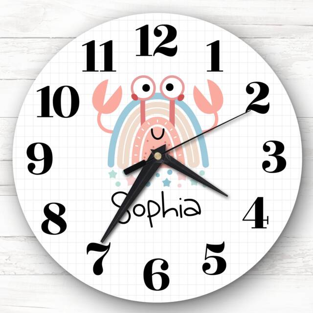 Rainbow Crab Girls Room Custom Gift Personalised Clock - image 1