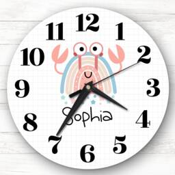 Rainbow Crab Girls Room Custom Gift Personalised Clock - thumbnail 1