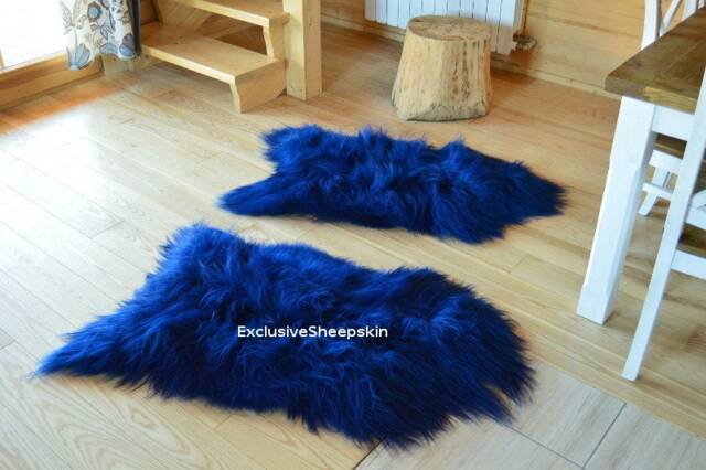 Blue Icelandic Dyed Genuine Sheepskin Lambskin Sheep Skin Rug Pelt Long Wool Soft Throw, Schaffell, Hygge - image 1