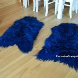 Blue Icelandic Dyed Genuine Sheepskin Lambskin Sheep Skin Rug Pelt Long Wool Soft Throw, Schaffell, Hygge - thumbnail 3