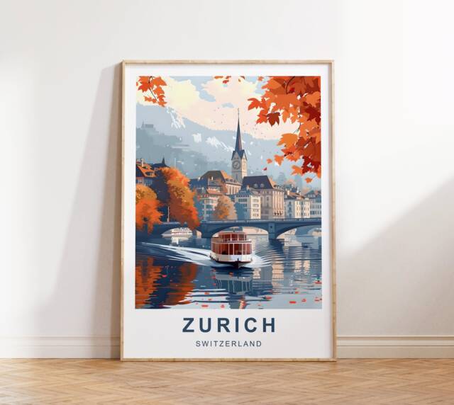 Zurich Travel Poster - Balcony Print Lake - image 1