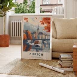 Zurich Travel Poster - Balcony Print Lake - thumbnail 2