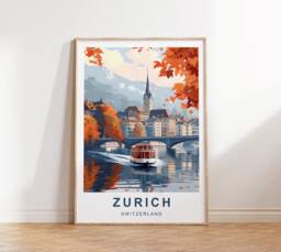 Zurich Travel Poster - Balcony Print Lake - thumbnail 1