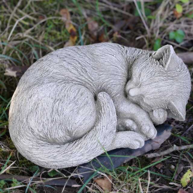 Large Sleeping Cat Stone Statue Outdoor Garden Ornament Kitten Animal Pet Sculpture - image 1