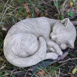 Large Sleeping Cat Stone Statue Outdoor Garden Ornament Kitten Animal Pet Sculpture - thumbnail 1