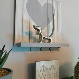 Rustic Shabby Chic Heart Wall Art Grey Wooden Home Decor Shelf Key Hook - thumbnail 2