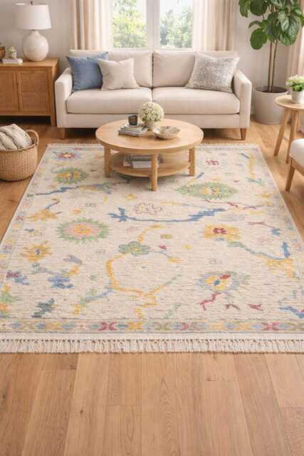 8x10 Luxury Oushak Hand Knotted Wool Rug, Oriental-style Rug, Ivory Cream Home Decor Hallway Runner Carpets, Modern Bedroom Kitchen Rugs - image 1