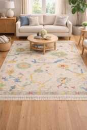 8x10 Luxury Oushak Hand Knotted Wool Rug, Oriental-style Rug, Ivory Cream Home Decor Hallway Runner Carpets, Modern Bedroom Kitchen Rugs - thumbnail 1