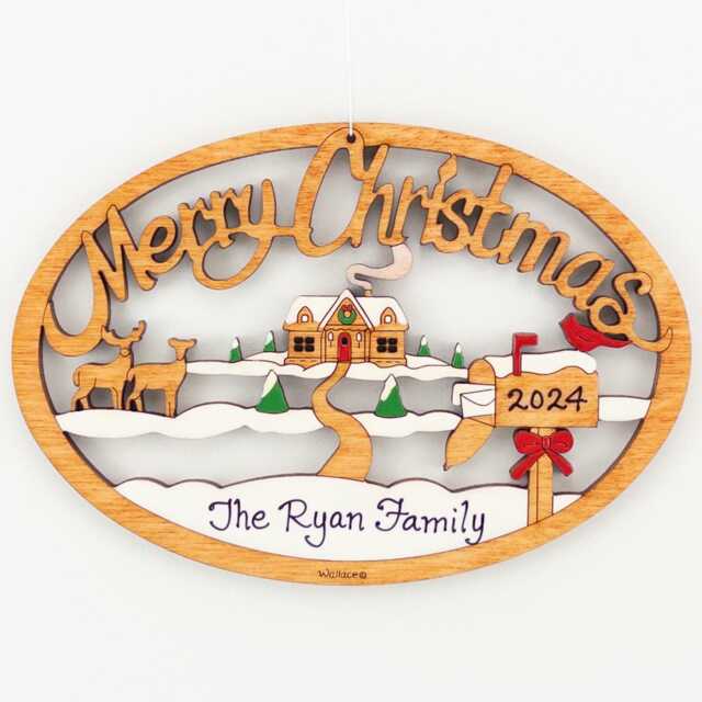Personalized Home Merry Christmas Ornament-Wood, Laser Cut, Hand Painted - image 1