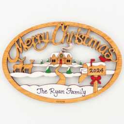 Personalized Home Merry Christmas Ornament-Wood, Laser Cut, Hand Painted - thumbnail 1
