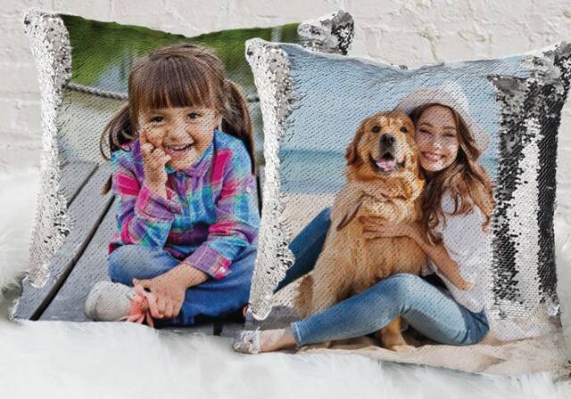 Personalized Sequin Decorative Pillowcase - Pet Photo Pillow Throw Dog Cat - image 1