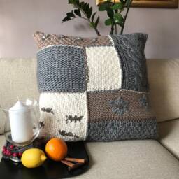 Handmade Patchwork Alpaca Wool Pillow Cover Knitted Farmhouse Cushion - 23.5x23.5 - thumbnail 1